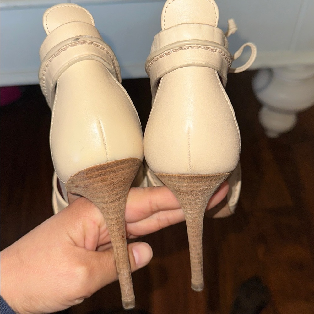 Coach New York Loise Leather Lace Up Open Toe High Heeled Sandals Ankle Booties - Picture 5 of 9